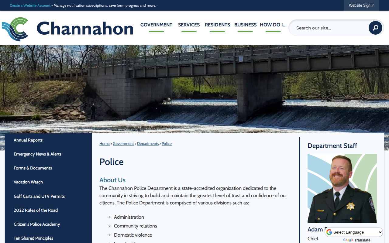 Channahon Police Department official webpage and public records information