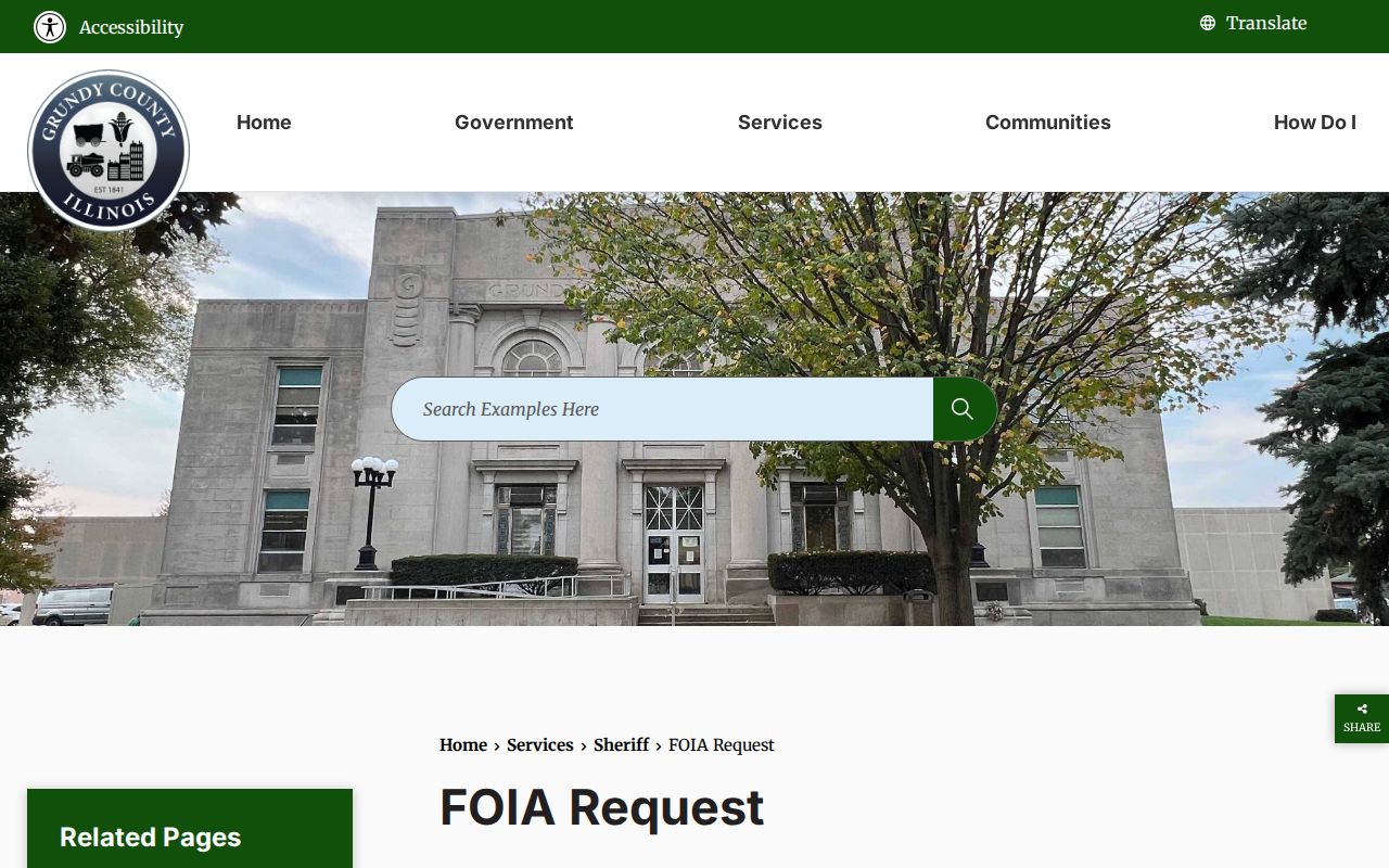 Grundy County Sheriff FOIA request information for arrest and booking records