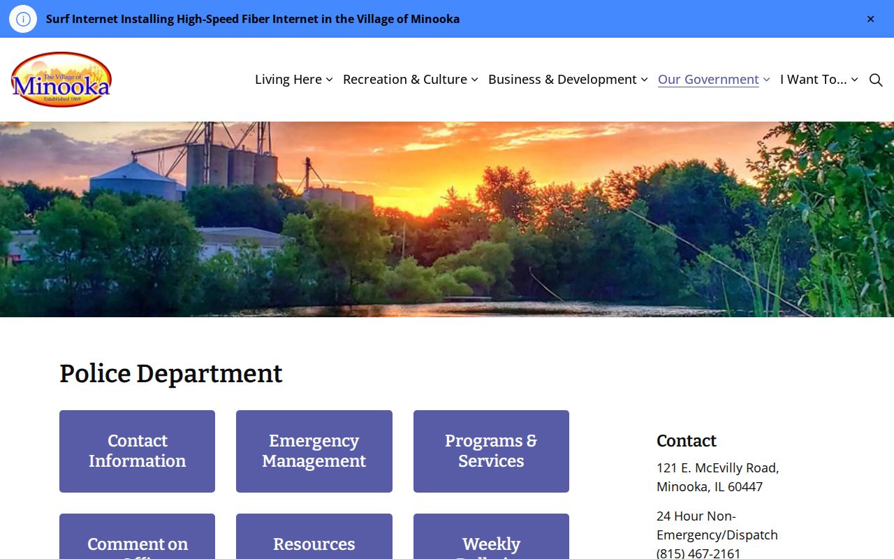 Minooka Police Department official services page for local arrest and records contacts in Grundy County