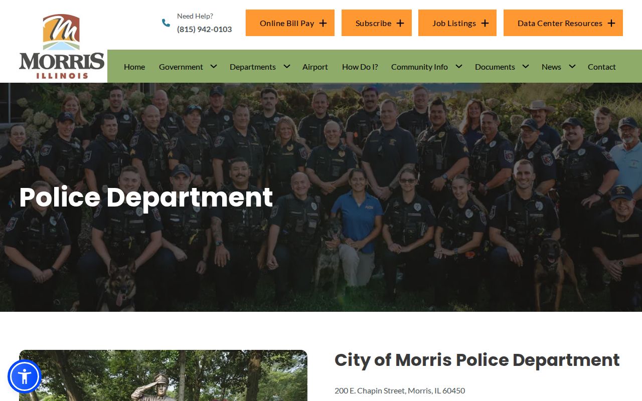 Morris Police Department official records and contact page